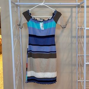 Off the shoulder, comfortable, multi-colored dress!